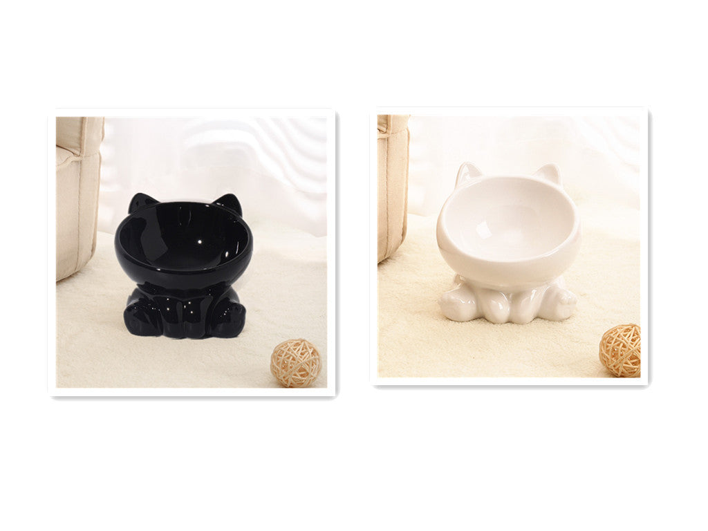 Ceramic Cat Bowl with Neck Guard – Tilted Food Bowl for Cats & Small Dogs | Anti-Vomit, Oblique Mouth Design
