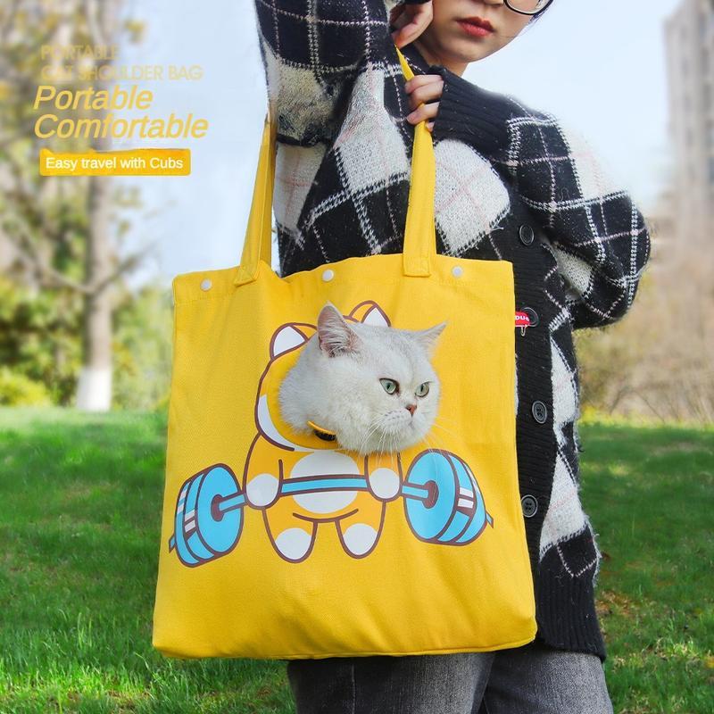 Pet Canvas Shoulder Carrier Bag – Cute Animal Shaped Cat & Dog Tote with Head Window | Portable Chest Bag for Outdoor Travel