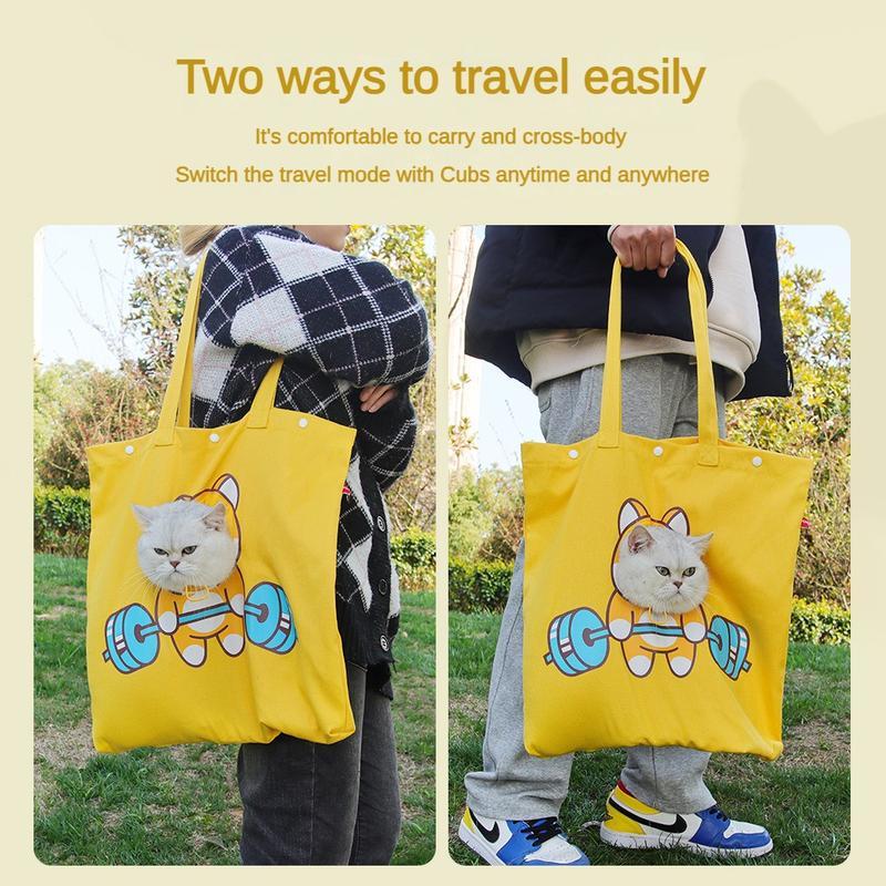 Pet Canvas Shoulder Carrier Bag – Cute Animal Shaped Cat & Dog Tote with Head Window | Portable Chest Bag for Outdoor Travel