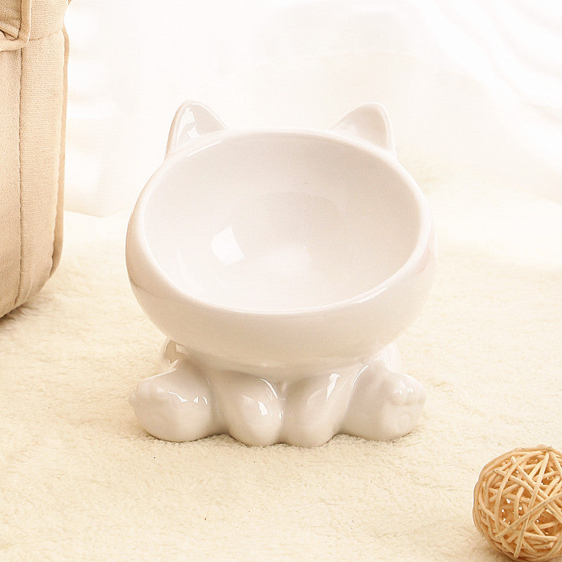 Ceramic Cat Bowl with Neck Guard – Tilted Food Bowl for Cats & Small Dogs | Anti-Vomit, Oblique Mouth Design