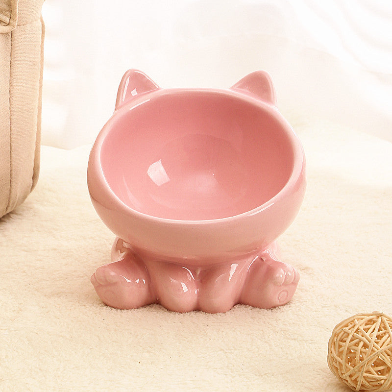 Ceramic Cat Bowl with Neck Guard – Tilted Food Bowl for Cats & Small Dogs | Anti-Vomit, Oblique Mouth Design