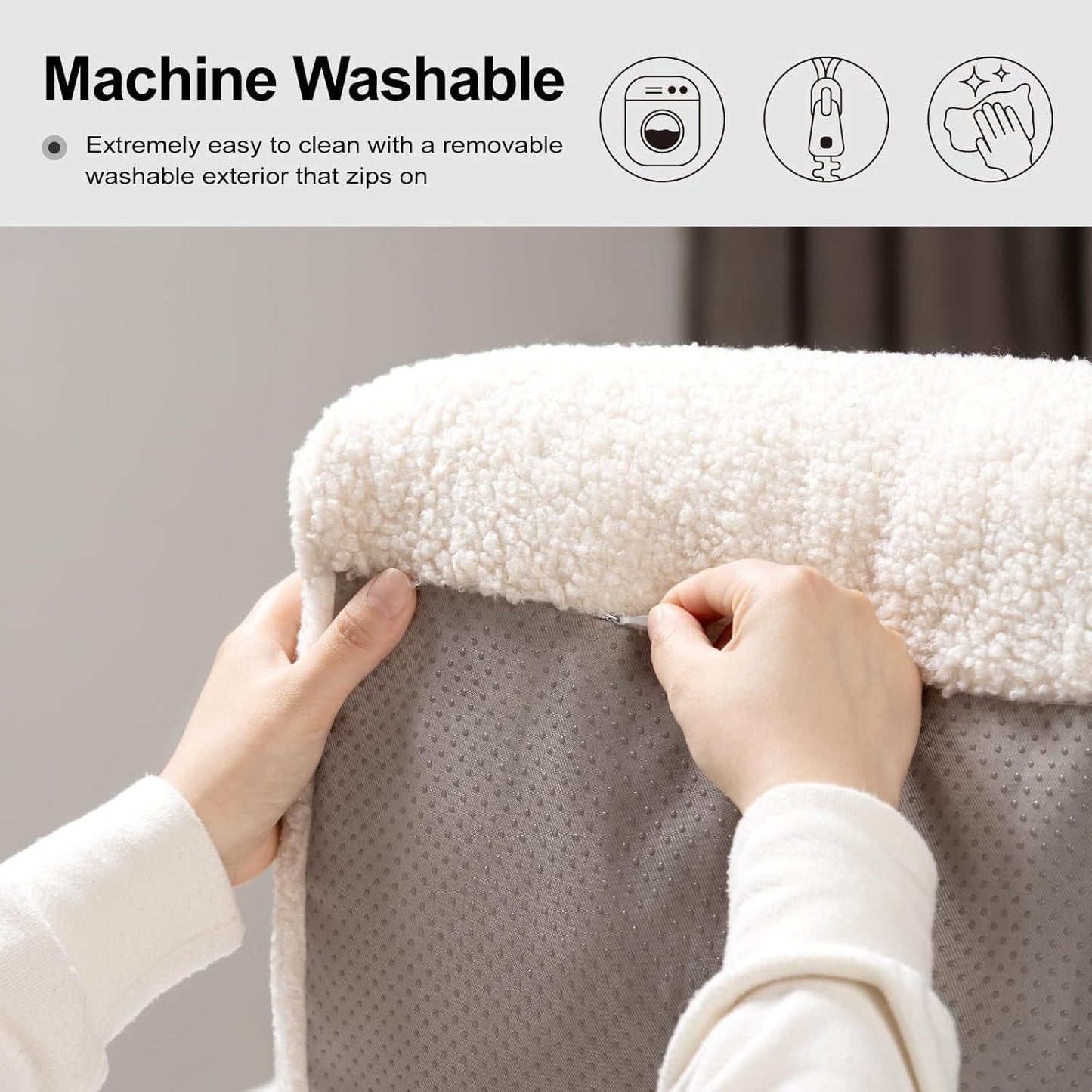 Washable Small Dog Bed – 25.6"x19.7"x7.9" Waterproof Pet Bed with Removable Cover & Non-Slip Bottom for Puppies & Kittens, Grey