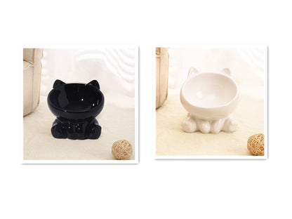 Ceramic Cat Bowl with Neck Guard – Tilted Food Bowl for Cats & Small Dogs | Anti-Vomit, Oblique Mouth Design