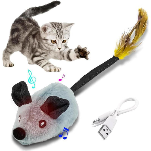 Interactive Cat Mouse Toy with LED, Feather Tail & Catnip – USB Rechargeable