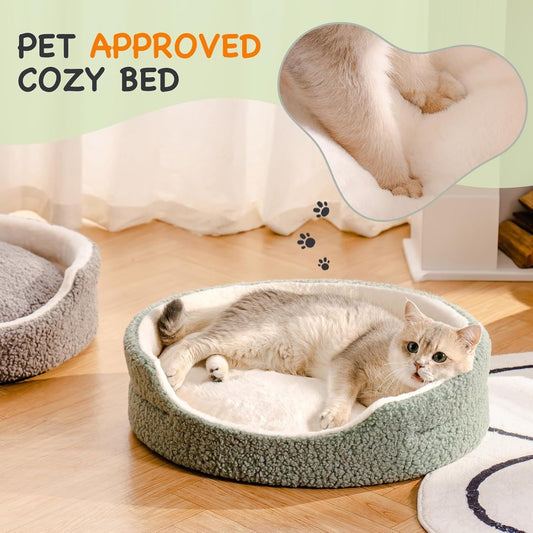 Meow Washable Cat & Small Dog Bed - 23"x23"x7" Round Orthopedic Plush Pet Bed, Non-Slip Bottom, Sage Green