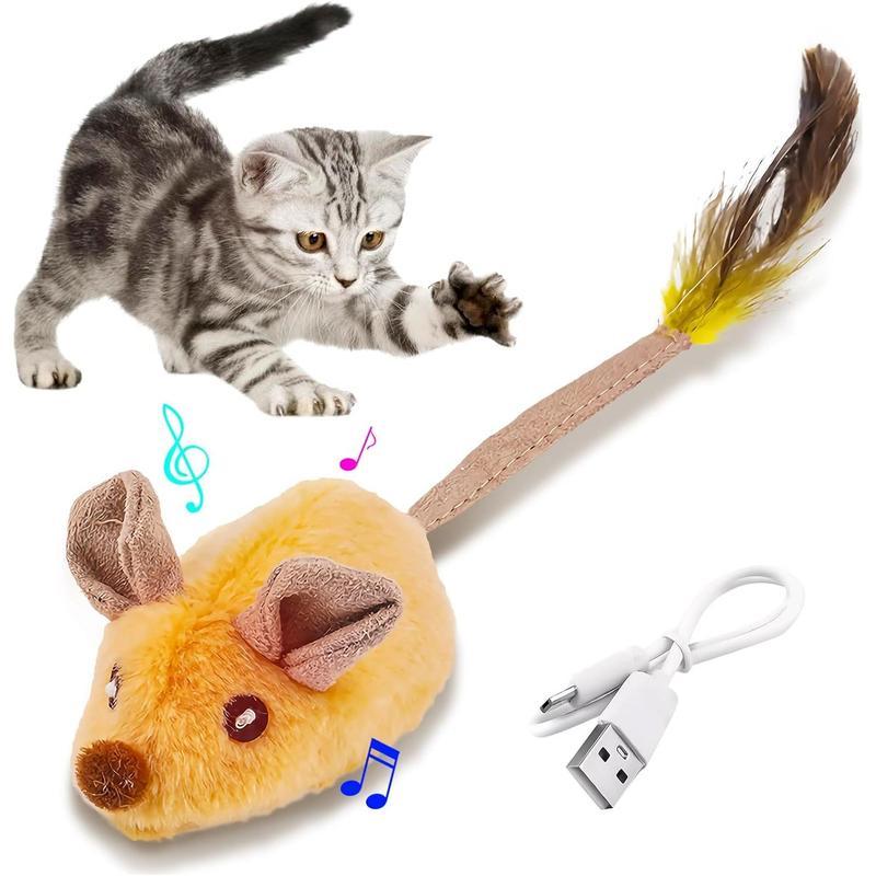 Interactive Cat Mouse Toy with LED, Feather Tail & Catnip – USB Rechargeable