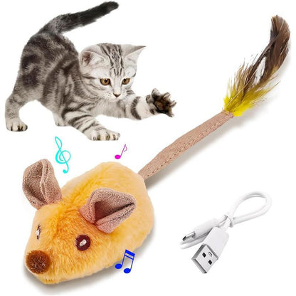 Interactive Cat Mouse Toy with LED, Feather Tail & Catnip – USB Rechargeable