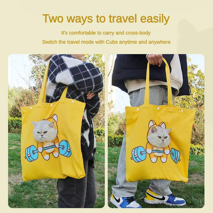 Pet Canvas Shoulder Carrier Bag – Cute Animal Shaped Cat & Dog Tote with Head Window | Portable Chest Bag for Outdoor Travel