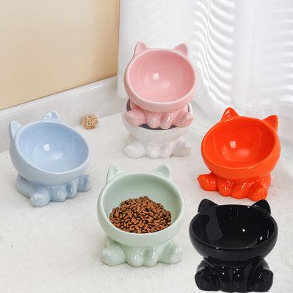 Ceramic Cat Bowl with Neck Guard – Tilted Food Bowl for Cats & Small Dogs | Anti-Vomit, Oblique Mouth Design