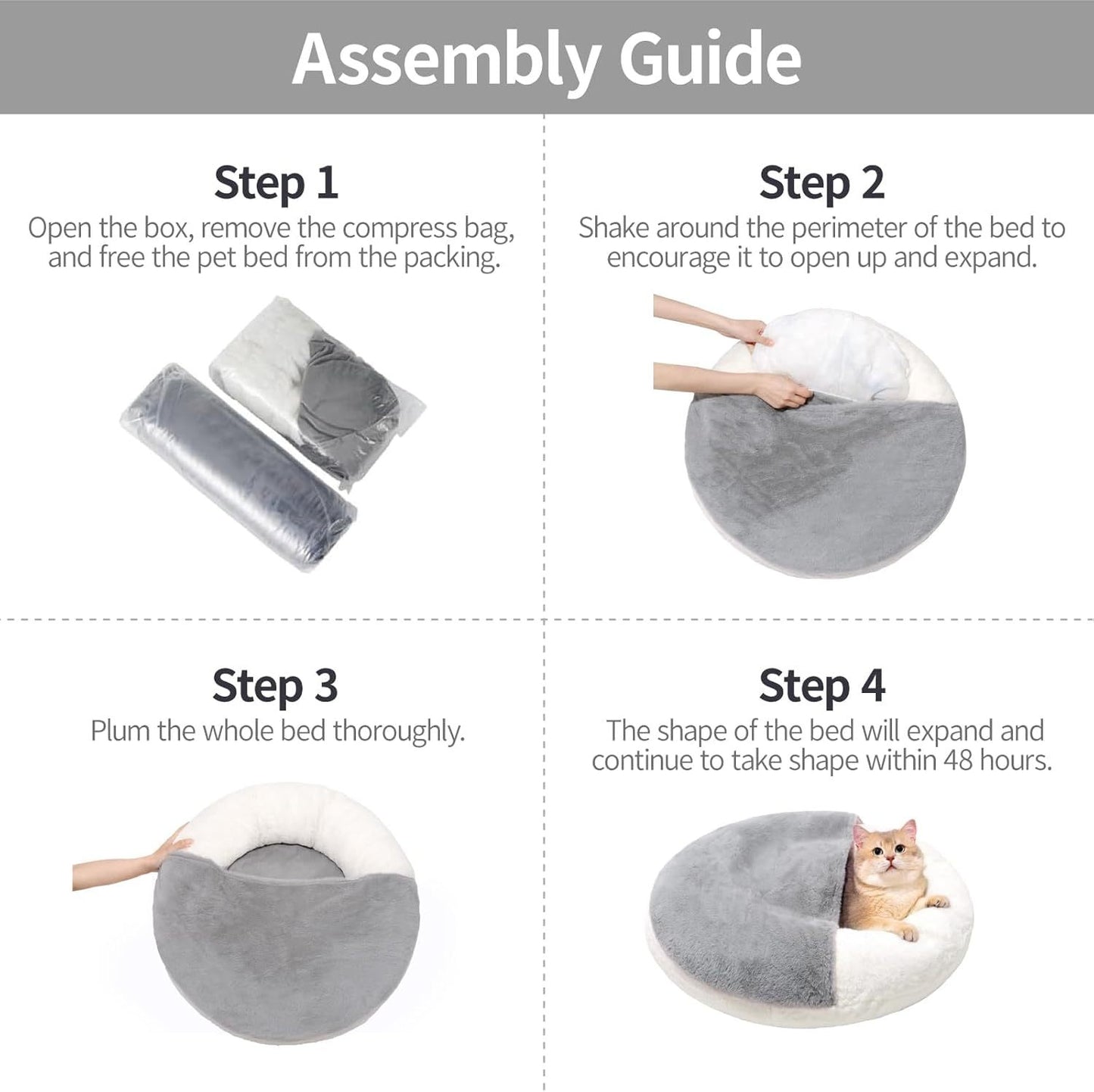 MEWOOFUN Enclosed Cat Bed Cave 22" – Washable Covered Pet Bed with Blanket & Non-Slip Bottom for Cats & Small Dogs, White