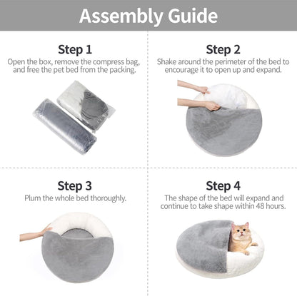 MEWOOFUN Enclosed Cat Bed Cave 22" – Washable Covered Pet Bed with Blanket & Non-Slip Bottom for Cats & Small Dogs, White