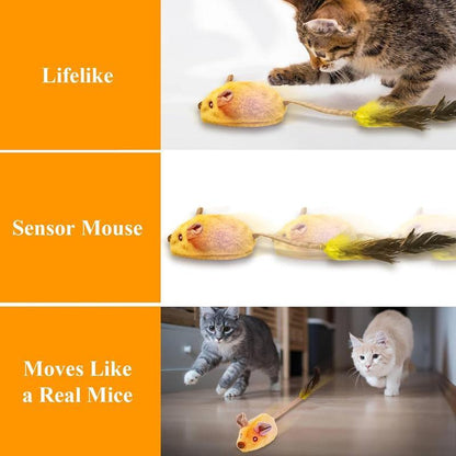 Interactive Cat Mouse Toy with LED, Feather Tail & Catnip – USB Rechargeable
