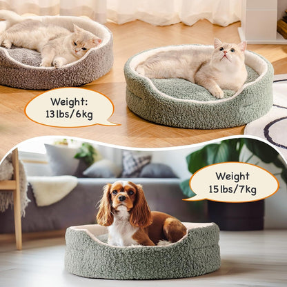 Meow Washable Cat & Small Dog Bed - 23"x23"x7" Round Orthopedic Plush Pet Bed, Non-Slip Bottom, Sage Green