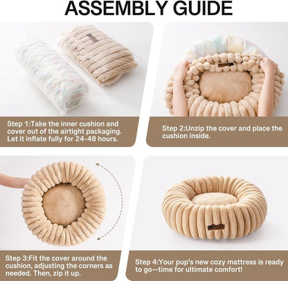 Donut Cat Bed – Fluffy, Washable Round Calming Pet Bed for Indoor Cats, Kittens & Small Dogs, Light Brown
