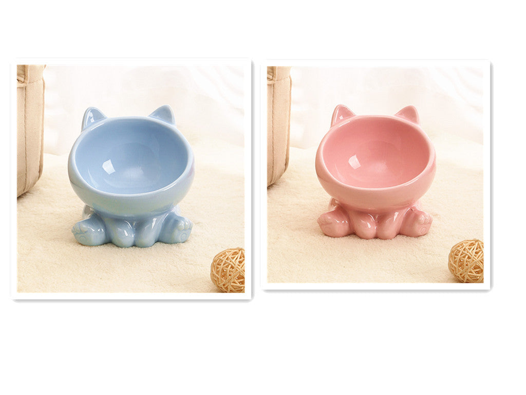 Ceramic Cat Bowl with Neck Guard – Tilted Food Bowl for Cats & Small Dogs | Anti-Vomit, Oblique Mouth Design