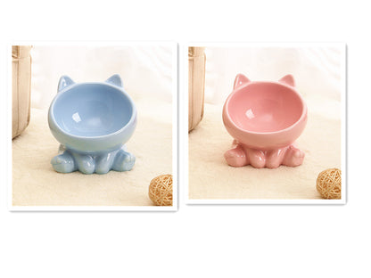 Ceramic Cat Bowl with Neck Guard – Tilted Food Bowl for Cats & Small Dogs | Anti-Vomit, Oblique Mouth Design