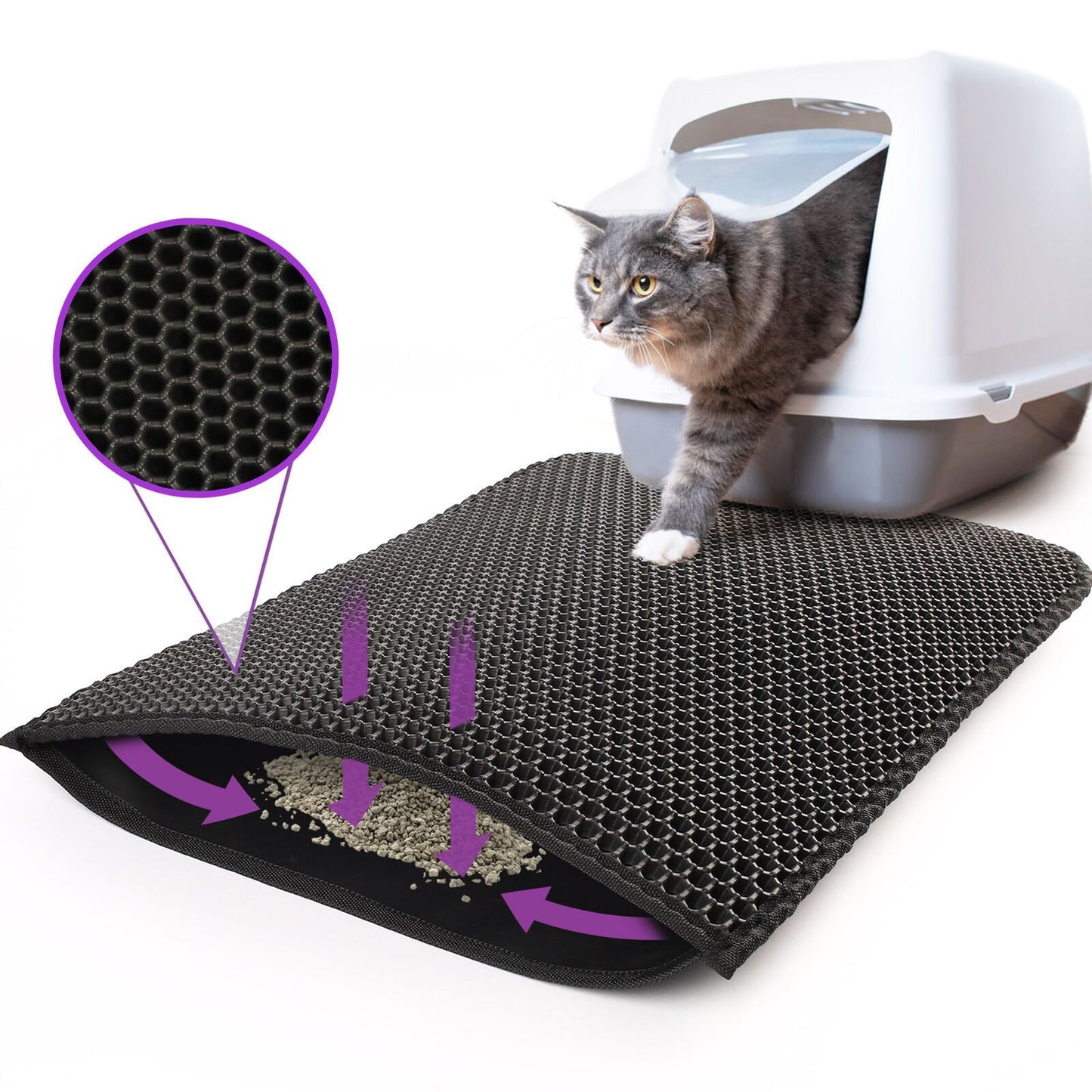 Waterproof Cat Litter Mat – Honeycomb Trap, Non-Slip, Washable