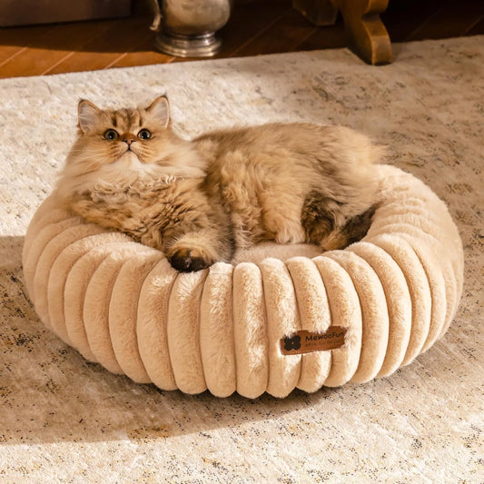 Donut Cat Bed – Fluffy, Washable Round Calming Pet Bed for Indoor Cats, Kittens & Small Dogs, Light Brown