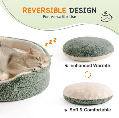 Meow Washable Cat & Small Dog Bed - 23"x23"x7" Round Orthopedic Plush Pet Bed, Non-Slip Bottom, Sage Green