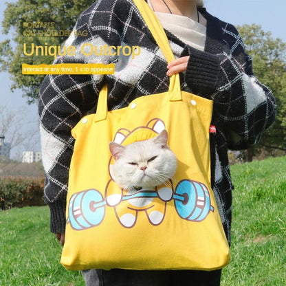 Pet Canvas Shoulder Carrier Bag – Cute Animal Shaped Cat & Dog Tote with Head Window | Portable Chest Bag for Outdoor Travel